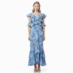 Elliatt SNOW PRINTED LINEN MAXI GOWN IN BLUE, NWT, Small